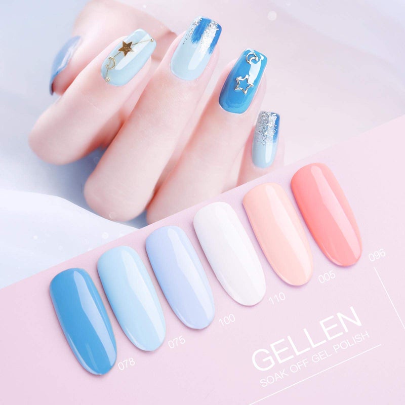 GELLEN Gel Nail Polish Set - 6PCS Blue U V Gel Polish Set, White Nail Gel Soak Off Nail Polish Kit DIY Manicure Christmas Gel Nail Art at Home - Image 4